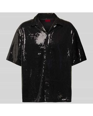 HUGO Oversized Freizeithemd mit Paillettenbesatz Modell 'Egeeno' - Schwarz