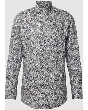 SELECTED Slim Fit Freizeithemd mit Allover-Muster Modell 'ETHAN' - Grau