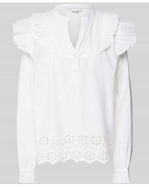 Mbym Regular Fit Bluse Mit Lochstickerei Modell 'Natia' - Weiß