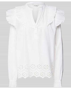Mbym Regular Fit Bluse Mit Lochstickerei Modell 'Natia' - Weiß