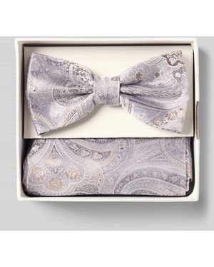 Prince BOWTIE Fliege und Einstecktuch im Set aus reiner Seide - Grau