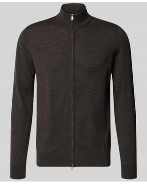 Profuomo Regular Fit Strickjacke aus reiner Baumwolle mit Stehkragen - Schwarz