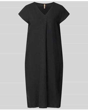 Soya Concept Knielanges Leinenkleid mit V-Ausschnitt Modell 'Ina' - Schwarz