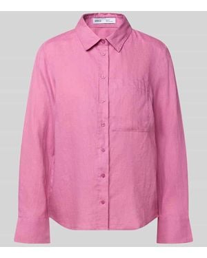 Mango Leinenbluse mit Brusttasche Modell 'LINO' - Pink