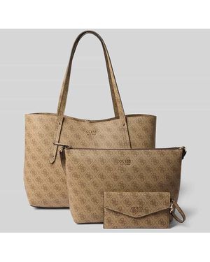 Guess Tote Bag mit Allover-Logo-Print Modell 'Brenton' - Natur
