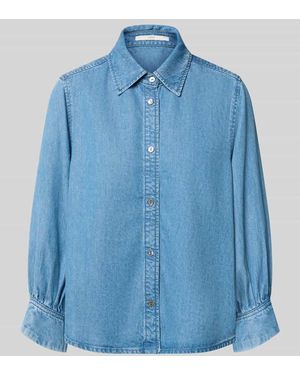 Lanius Regular Fit Hemdbluse aus reinem Lyocell in Denim-Optik - Blau