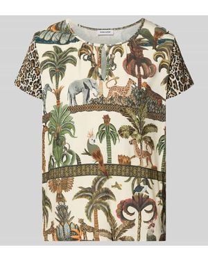 MORE&MORE T-Shirt aus Viskose-Elasthan-Mix mit Schlüsselloch-Ausschnitt - Mehrfarbig