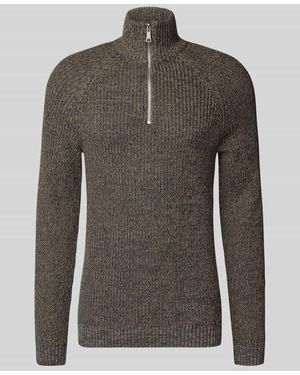 Blend Slim Fit Strickpullover mit Reißverschluss Modell 'Darik' - Grau