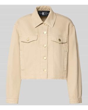 Luisa Cerano Jeansjacke mit Brusttaschen und Fransen - Natur