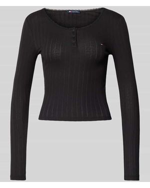 Tommy Hilfiger Slim Fit Henley-Shirt mit Rippstruktur - Schwarz