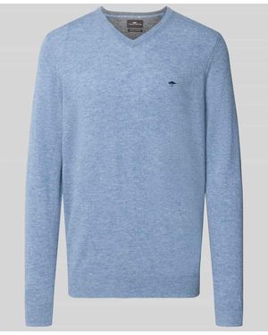 Fynch-Hatton Regular Fit Strickpullover aus Baumwoll-Mix mit Kaschmir-Anteil - Blau