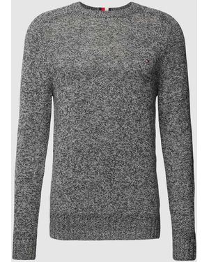 Tommy Hilfiger Strickpullover mit Label-Stitching Modell 'MERINO' - Grau