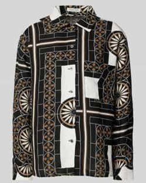 Marc O' Polo Regular Fit Linnen Blouse Met All-over Motief - Zwart