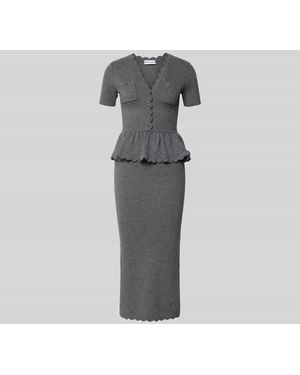 Self-Portrait Slim Fit Midikleid mit Woll-Anteil - Grau