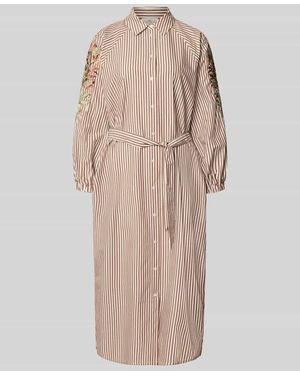 Fynch-Hatton Hemdblusenkleid mit Stitchings und Bindegürtel - Natur