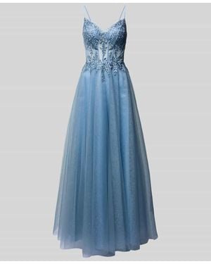 Luxuar Abendkleid mit Ziersteinbesatz - Blau