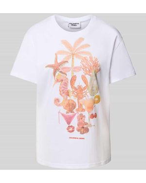 Colourful Rebel Loose Fit T-Shirt mit Motiv-Print Modell 'Beach Items' - Weiß