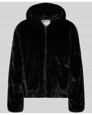 Tom Tailor Regular Fit Webpelzjacke mit Kapuze - Schwarz
