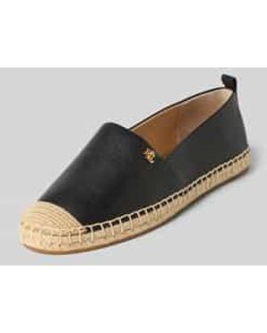 Ralph Lauren Espadrilles Van Leer Met Logodetail - Zwart