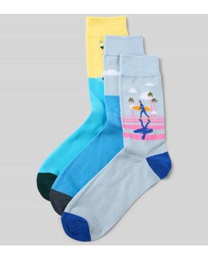 Jack & Jones Socken mit Label-Detail Modell 'BEACH LANDSCAPE' im 3er-Pack - Blau