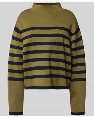 Jake*s Strickpullover mit geripptem Stehkragen - Grün