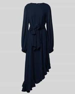 Essentiel Antwerp Flatteuze Maxi-Jurk Met Asymmetrische Ruchezoom, Model 'Iflower' - Blauw