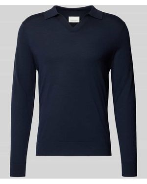 Profuomo Strickpullover mit Polokragen und V-Ausschnitt - Blau