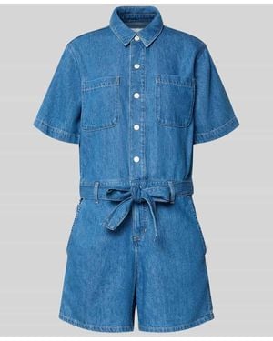 Marc O' Polo Regular Fit Jumpsuit aus Baumwoll-Mix mit Leinen-Anteil - Blau