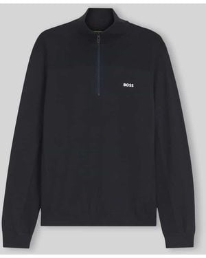 BOSS Regular Fit Pullover mit Schurwoll-Anteil Modell 'KN_Momentum-X QZ' - Blau