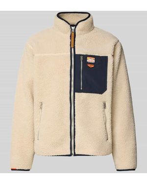 Superdry Fleecejacke mit Stehkragen und Reißverschlusstaschen - Natur