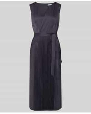 Comma, Midi-Jurk Met Plissévouwen En Strikceintuur - Blauw