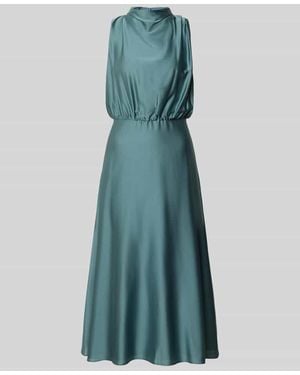 Swing Midikleid aus Satin mit Stehkragen - Blau