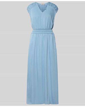 Mos Mosh Maxikleid mit Kappärmeln und Smok-Details Modell 'Paola' - Blau