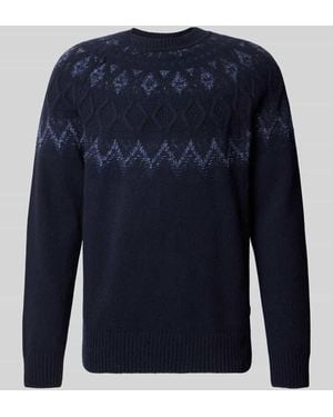 BOSS Pullover aus Schurwolle mit Strukturstrick - Blau