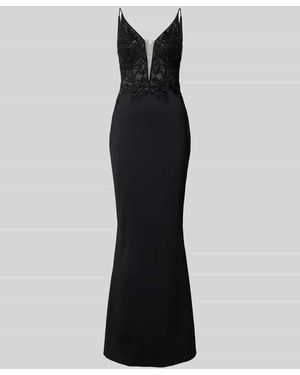 Jake*s Abendkleid mit Spitzen- und Paillettenbesatz - Schwarz