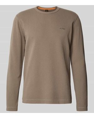 BOSS Longsleeve mit Label-Stitching Modell 'Tempesto' - Braun