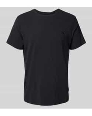 Blend T-shirt Met Geribde Ronde Hals - Zwart