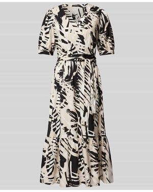 Comma, Midikleid Mit Allover-Muster - Schwarz