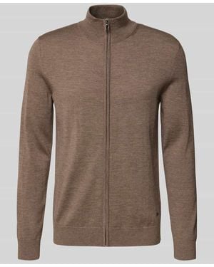Joop! Strickjacke aus Schurwolle mit Stehkragen Modell 'Davis' - Braun