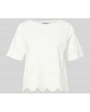 MORE&MORE T-Shirt Met Ronde Hals En Opengewerkte Borduursels - Wit