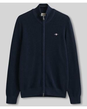 GANT Regular Fit Strickjacke aus reiner Baumwolle - Blau