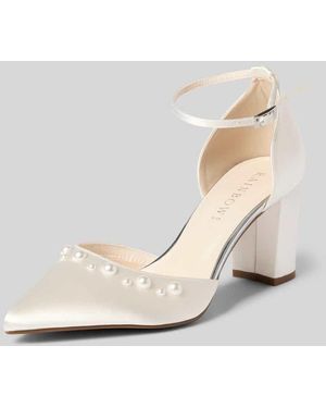 Rainbow Club Pumps mit Perlenbesatz und Blockabsatz Modell 'Maya' Wide Fit - Natur