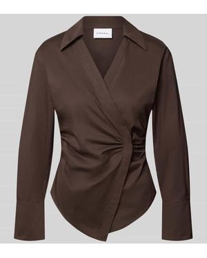 Comma, Slim Fit Bluse in Wickel-Optik - Braun