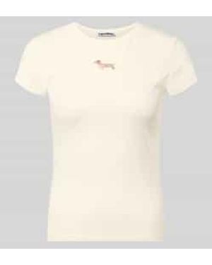 Review T-Shirt Met Motief-Stitching En Ronde Hals - Naturel