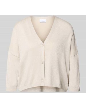 Comma, Schimmernde Strickjacke mit 3/4-Arm - Natur