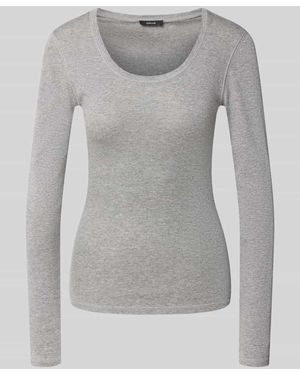 Opus Slim Fit Langarmshirt aus Baumwoll-Modal-Mix Modell 'Sorana' - Grau