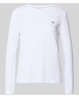 GANT Longsleeve mit Rundhalsausschnitt und Logo-Stitching - Weiß