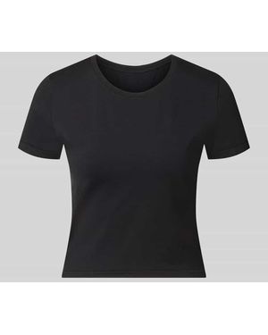 Fabletics Cropped T-Shirt mit Rundhalsausschnitt Modell 'Feather' - Schwarz