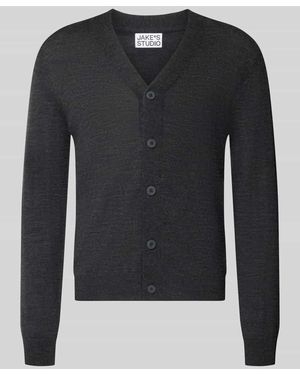 JAKE*S STUDIO MEN Regular Fit Strickjacke aus reiner Wolle - Schwarz