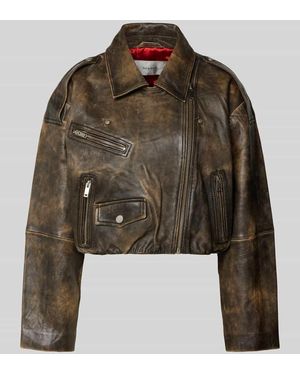 Gestuz Lederjacke mit Reißverschlusstaschen Modell 'diana' - Braun
